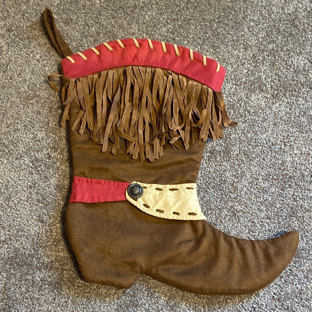 Tractor Supply Christmas Cowboy Boot Stocking Holiday Mantle Western Fringe